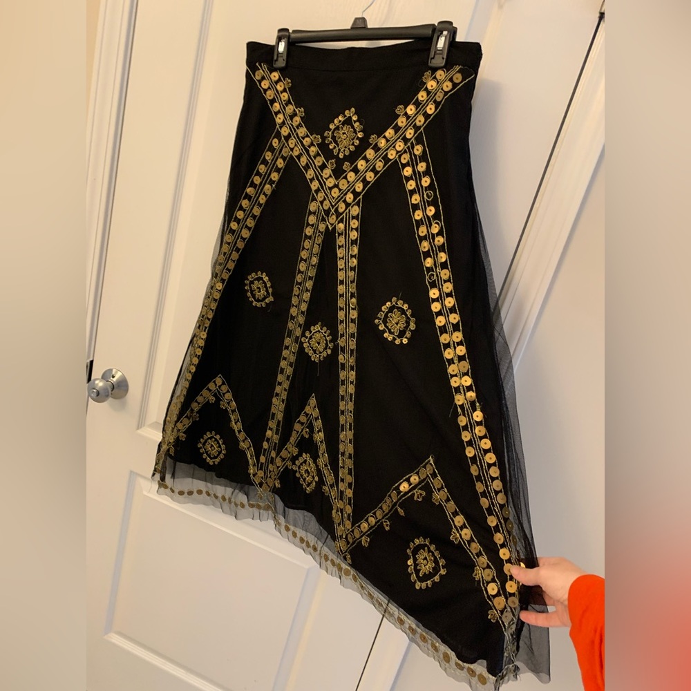 Gold Metal and Embroidered Tulle Skirt